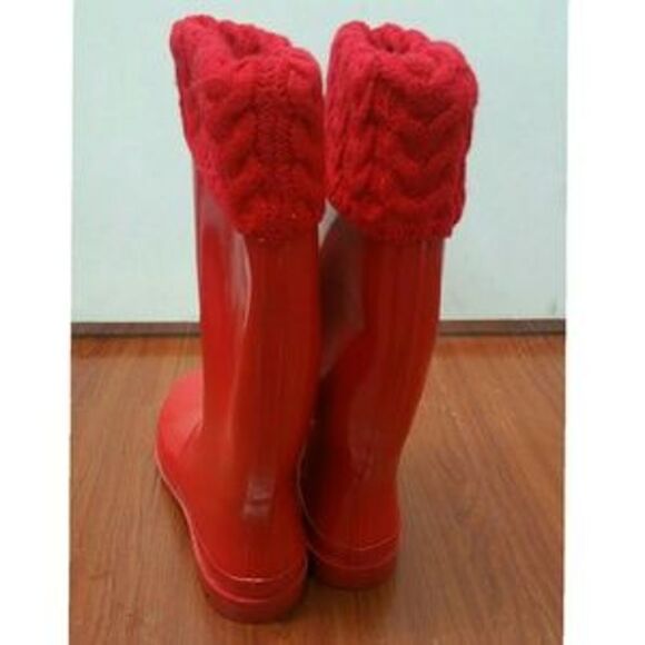 Women's Rainboots, Rubber Tall Rain Boots with Cuff, RB-3104, Red - Picture 3 of 3